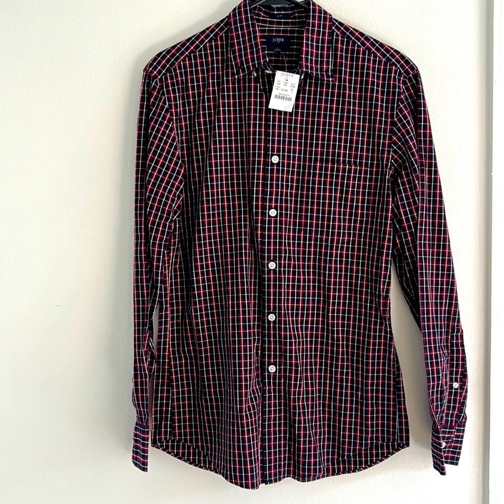 NWT J.Crew cotton red, white, blue paid button down shirt